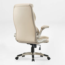 Galene Cream Faux Leather Office Chair, Ergonomic Design With Breathable Mesh Headrest for Workspace Comfort.