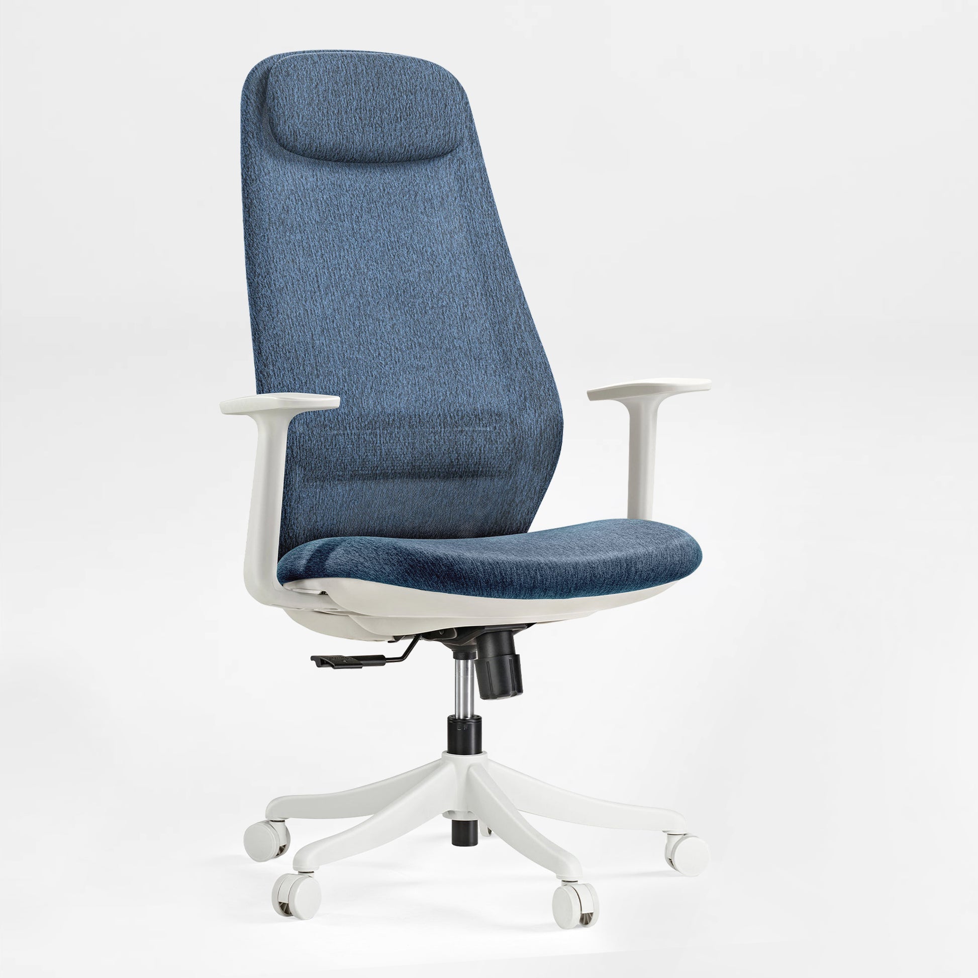 Skylar-Lite Duo Hue Ergonomic Office Chair With Blue Woven Fabric and White Frame.