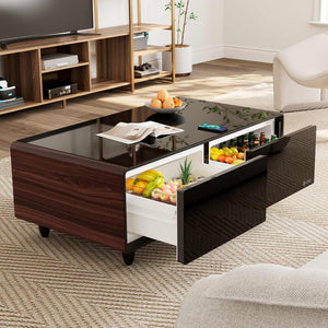 Eureka Ergonomic 51" Smart Coffee Table with Fridge and Bluetooth Speakers, Walnut