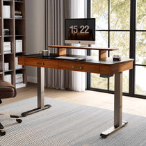 Eureka Ergonomic George Slate Standing Desk With Drawers and Monitor, a Modern Workspace Setup.