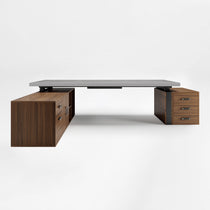 Eureka Ergonomic Zen Pro Executive Desk With Sintered Stone Top and Wood Cabinets, Office Furniture.
