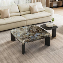 Prada Green Rectangle Coffee Table Set in a Modern Living Room Setting, Luxury Furniture.
