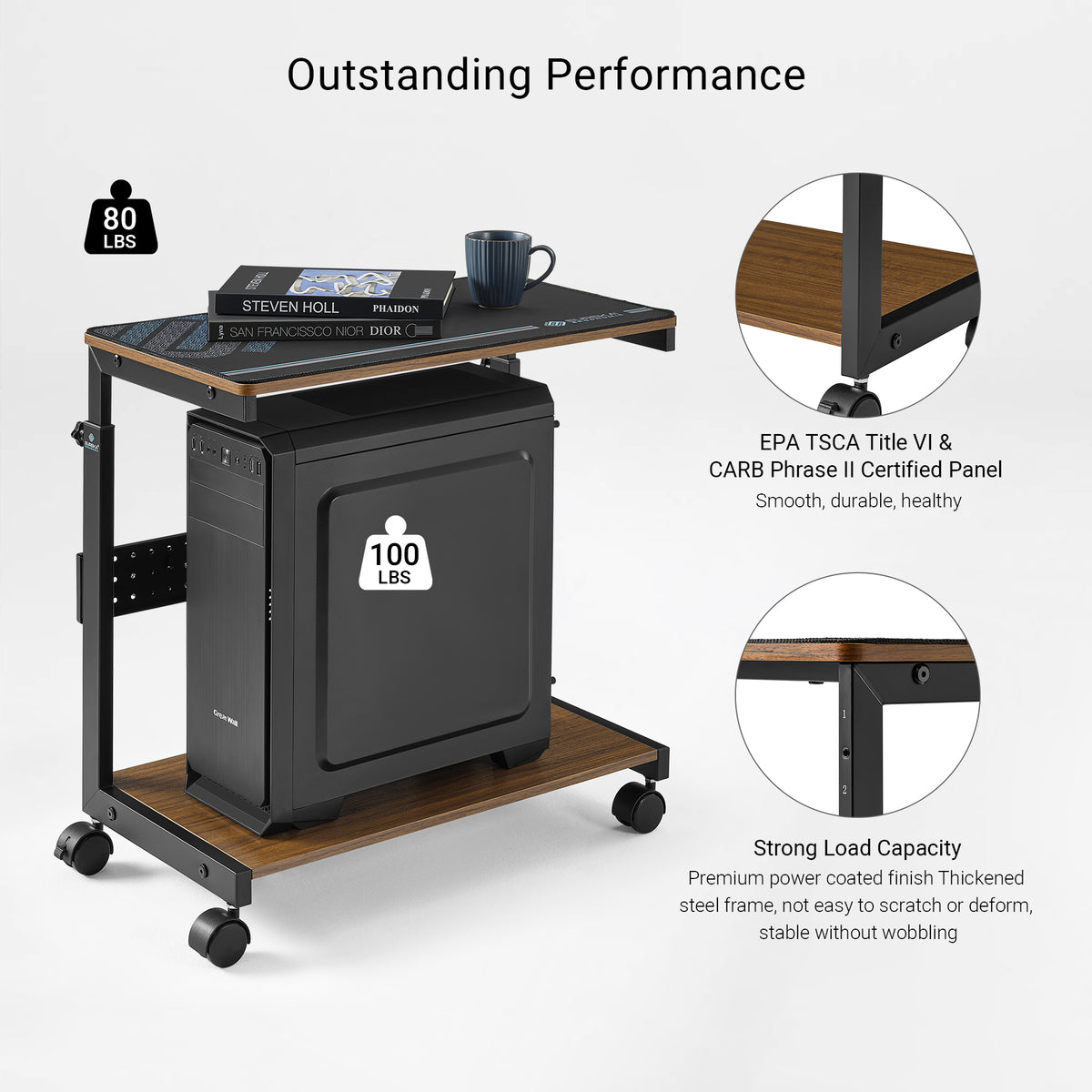 Computer Cpu Cart Eureka Ergonomic Computer Accessories PC Stand Rolling Cart with Wheel
