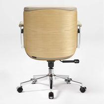 Eureka Ergonomic beige Mathias Mason low back office chair shown from a side angle on white