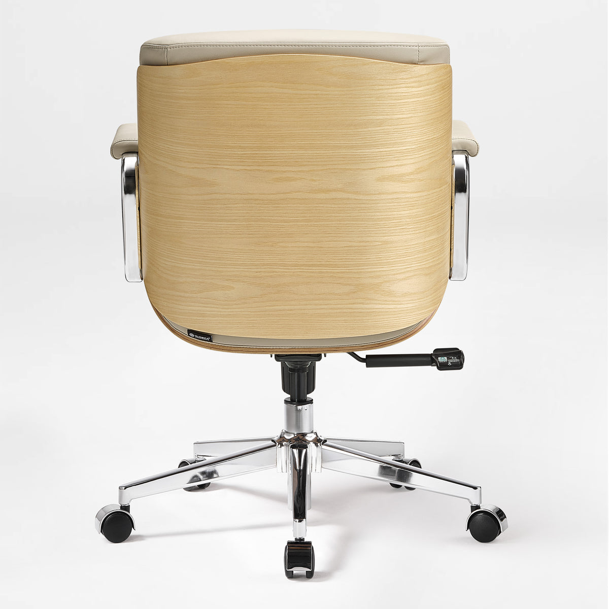 Eureka Ergonomic beige Mathias Mason low back office chair shown from a side angle on white