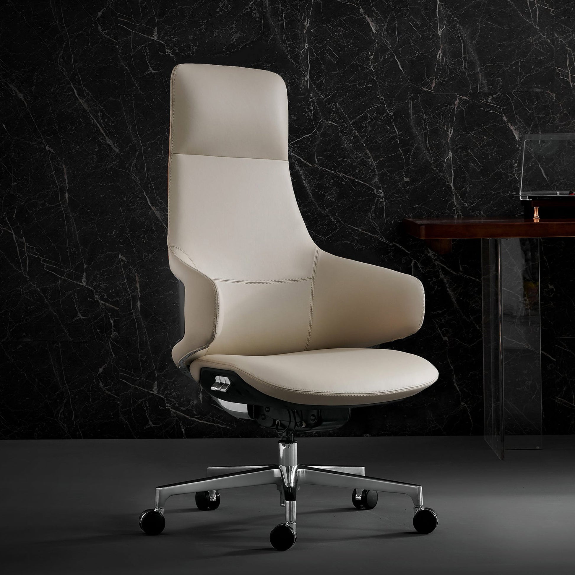 Eureka Ergonomic Serene Bella, Executive Leather Office Chair, Off-White