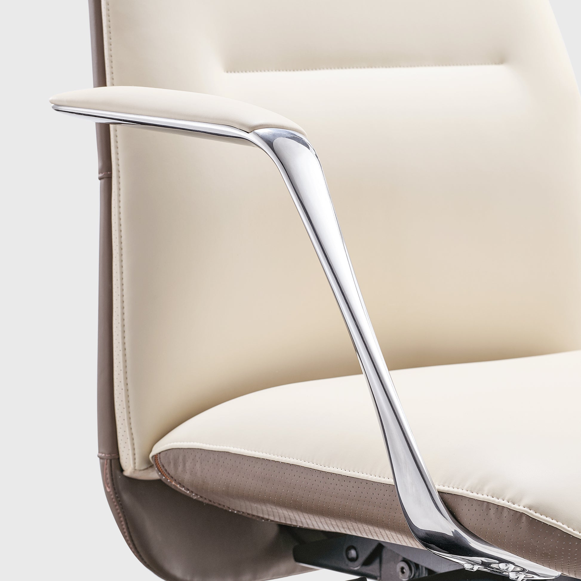 Royal Slim OC08 Leather High Back Executive Office Chair, Beige White Elegant  chrome metal arm rests