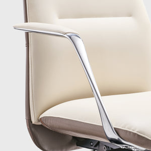 Royal Slim Leather High Back Executive Office Chair, Beige White Elegant chrome metal arm rests