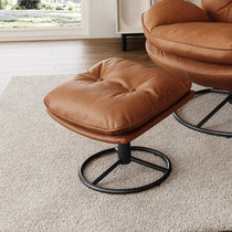 Camden Tufted Ottoman, Brown Upholstered With Black Metal Base, Modern Living Room Furniture.