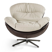 Alexia Comfy Swivel Lounge Chair in Cream and Brown Vegan Leather, Ergonomic Design, Perfect for Modern Living.