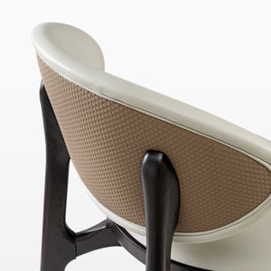 Off-White Cedar Dining Chair With Woven Back Detail and Dark Wood Frame, Modern Dining Chair.