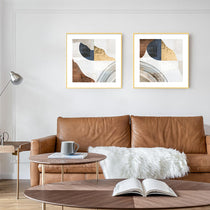 WA-03 Wall Art Set of 2, Abstract Prints With Gold Frames and Geometric Designs for Modern Living Room.