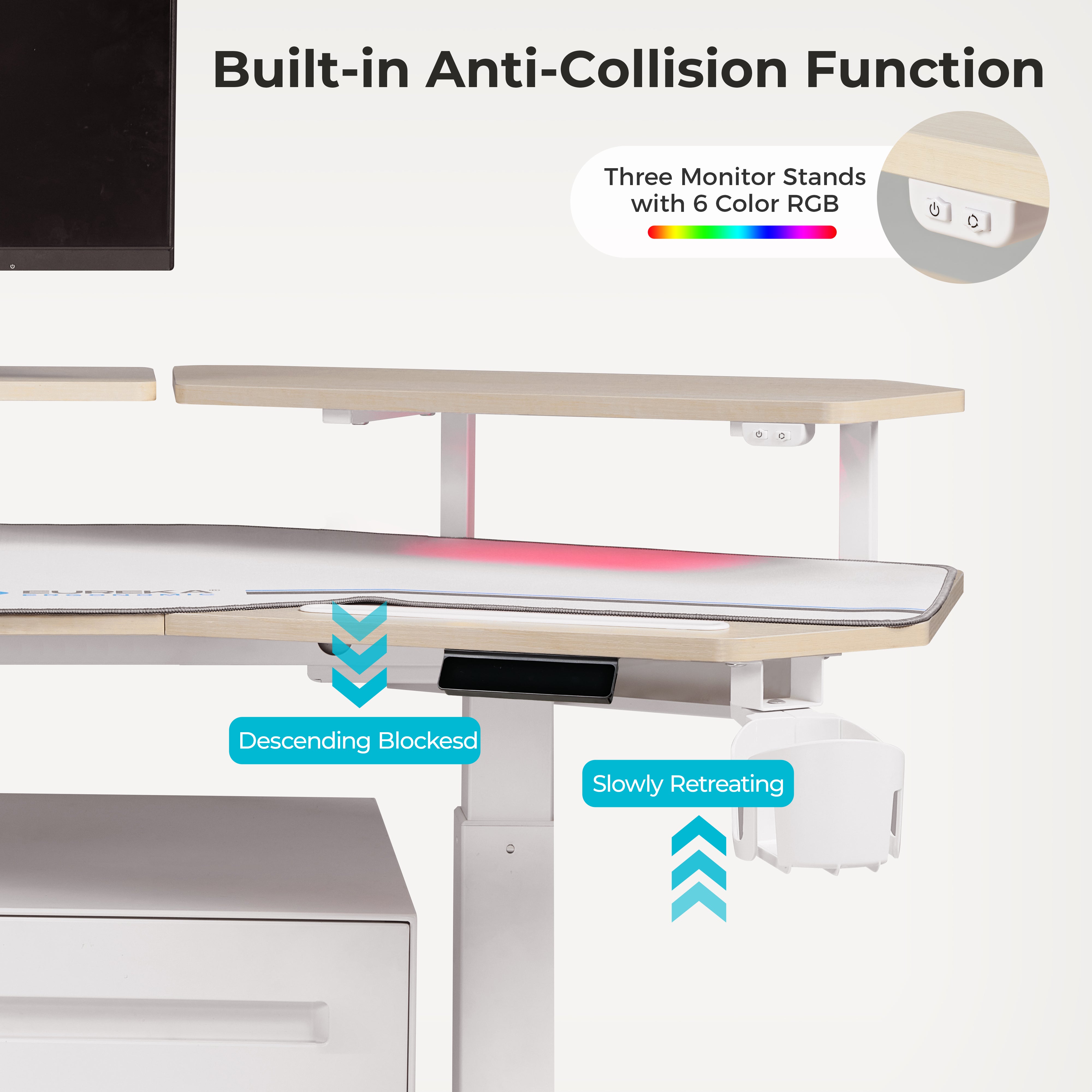 Eureka Ergonomic 63'' Wing Shaped Standing Desk with monitor shelves