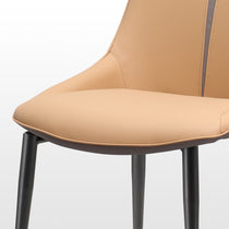 Couture Dining Chair in Turmeric Leather With Gray Legs. Modern and Minimalist Design.