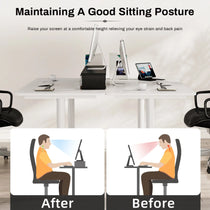Dual Monitor Stand Improves Posture, Reduces Eye Strain and Back Pain. See the Difference With Before and After Examples.