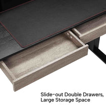 47 Standing Desk With Double Drawers and Large Storage Space. Wood Finish and Black Top Detail.