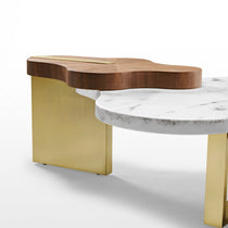 Modern Cloud Coffee Table Set With Walnut, White Marble and Gold Legs, Modern Design.