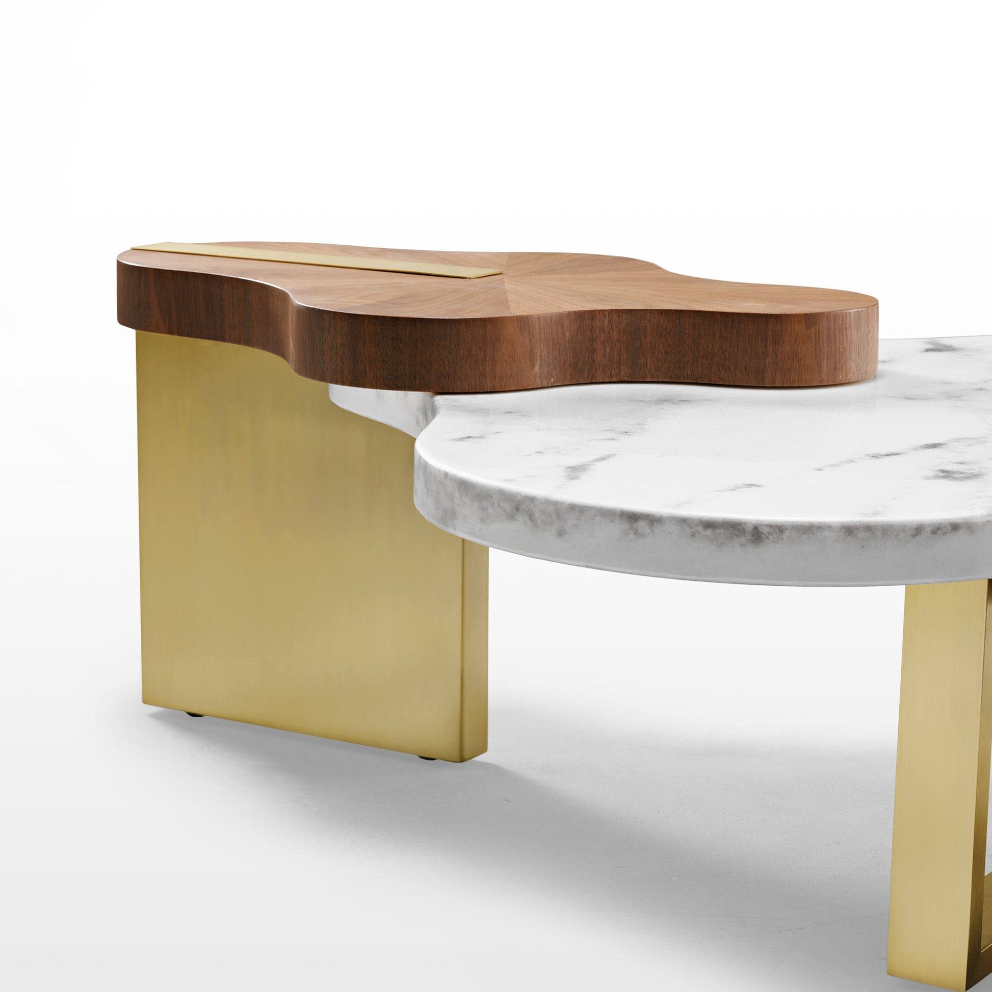 63" Cloud Shape Solid Wood Coffee Table Set MDF with walnut veneer and Strong and durable structure