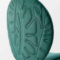 Katalea Green Velvet Dining Chair Back Detail With Embossed Pattern.