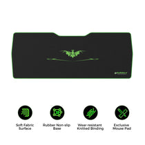 Eureka Ergonomic Gaming Mouse Pad With Bat Design, Black and Green Color, Smooth Surface, and Anti-Slip Base.