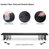 Carbon Fiber Dual Monitor Stand, Features Easy Cleaning, Water Proof, Anti-Scratch and Adjustable Positions.