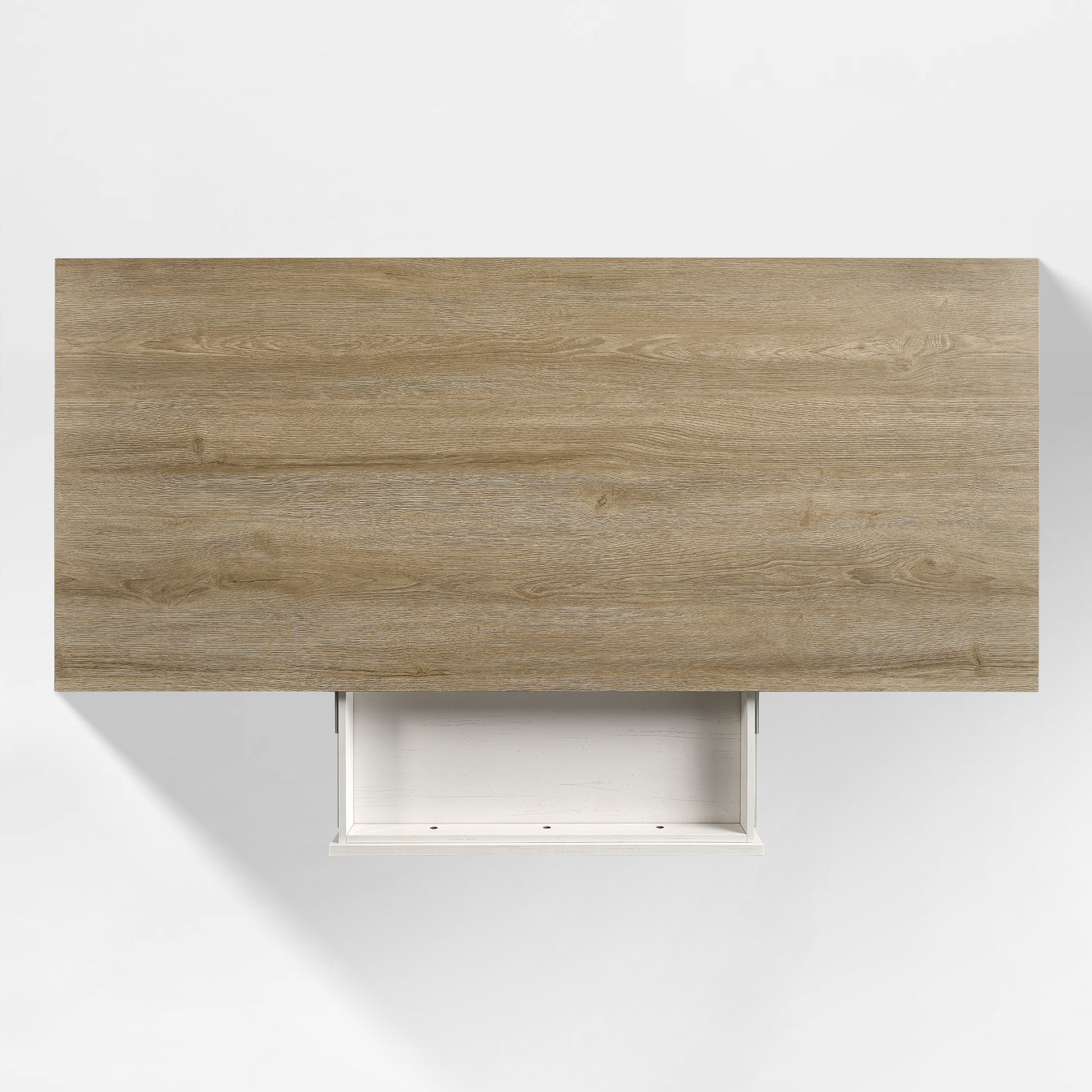 Eureka Ergonomic Ark SD Standing Desk with Sonoma Oak finish and drawer, shown from overhead