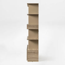 Eureka Ergonomic Ark 78 inch oak bookshelf with drawers and display shelves, side view