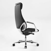 Eureka Ergonomic Serene Aaron black genuine leather executive chair, butterfly back, chrome armrests and base, product appearance view.