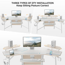 Eureka Ergonomic Wing Desk Showing Three Setup Options for Optimal Posture With Integrated Accessories.