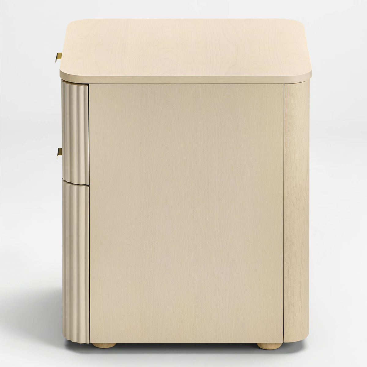 Eureka Ergonomic Opal 2 drawer file cabinet in Cream, side view showing the flat panel and rounded corners