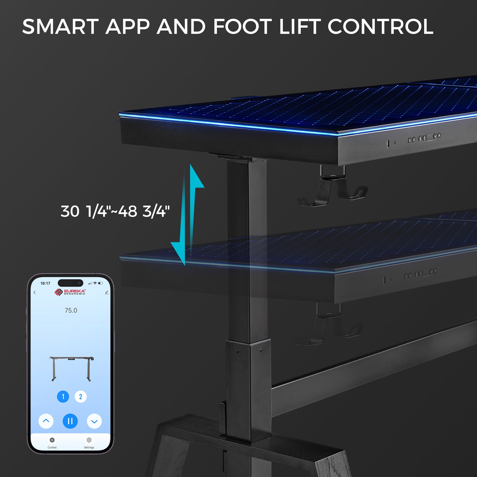 GTG-L60 PRO, L-Shaped Glass Desktop Gaming Standing Desk, Black-colored, RGB Light Up Gaming Desk, Glass Top, App Connected 30 inches to 48 inches