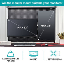 Eureka Ergonomic Aegispeg Board, Suitable for Dual Monitors Up to 32 Inches, Desk Organization Solution.