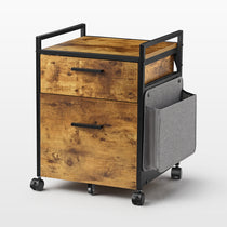 Rustic Brown 23 Rolling File Cabinet With Drawer, Fabric Storage Bag, and Lockable Casters, Home Office.