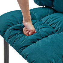 Rlesana Teal Velvet Dining Chair With Quilted Seat Detail, Demonstrating Comfort and Texture.