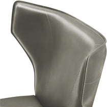 Gray Leather Dining Chair Backrest Detail With White Stitching; Modern Ergonomic Design.