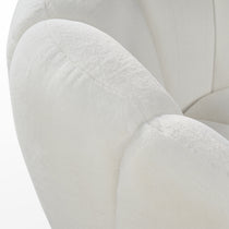 White Adele Swivel Chair Detail, Showing Soft Fabric and Curved Backrest for Modern Living Spaces.