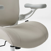 Eureka Ergonomic Vera ergonomic office chair, light grey PU leather seat and armrest, white frame.
