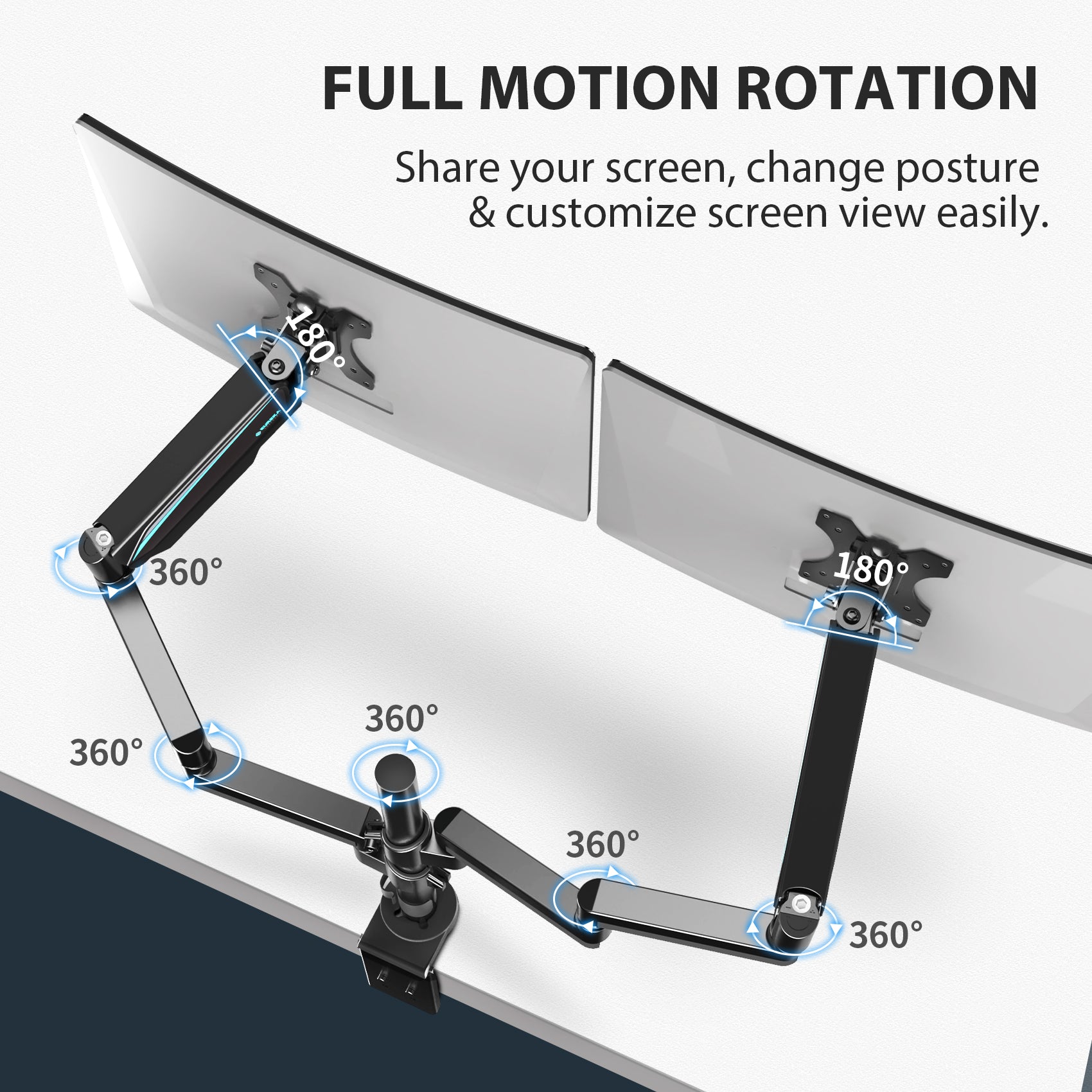 Dual Monitor Arm Fully Adjustable with 3-Section Extended Design for Office