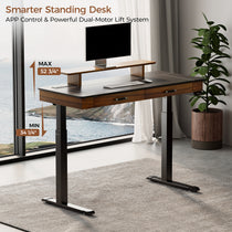 Smarter Standing Desk With Faux Leather, Height Adjustable (34 1/4 - 52 3/4), Dual-Motor Lift System.