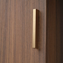 Sonoma 70 Tv Stand Cabinet Door Detail With Brass Handle. Wood Grain Finish.