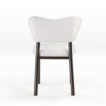 Nibbles Upholstered Dining Chair Back View, White Geometric Fabric, Dark Legs, Modern Dining Room.