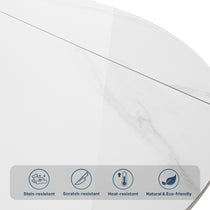 Amelia Round Extending Dining Table, White Granite Top, Stain-Resistant, Scratch-Resistant, Heat-Resistant, Eco-Friendly.