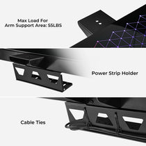 GTG-G55 Gaming Desk With Monitor Arm Base, Power Strip Holder, and Cable Management.