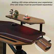 Eureka Ergonomic Convertible Desk With Shelf, Showcasing Led Strip Enhancement and Wooden Finish.