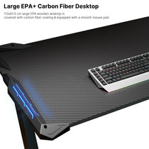 Large Carbon Fiber Gaming Desk With Led Lighting and Keyboard, Perfect for Gaming Setup.