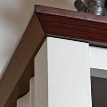 Ark Es 29 File Cabinet Corner Detail, Dual-Tone White and Brown Finish, Home Office Storage.