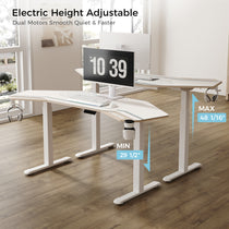 Eureka Aero Pro Standing Desk With Electric Height Adjustment, Dual Monitor Setup, Ergonomic Design, Black and White.