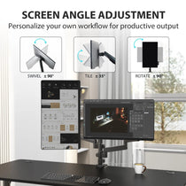 Eureka Ergonomic Dual Monitor Arm With Screen Angle Adjustment for Productive Workflow, Black Design.
