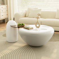 Modern White Cat Claw Coffee Table Set With Penguin Side Table, Round Design, Living Room Furniture.