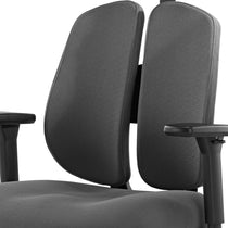 Flex Ergonomic Office Chair With Dual Backrests, Gray Fabric and Ergonomic Design for Posture Support.